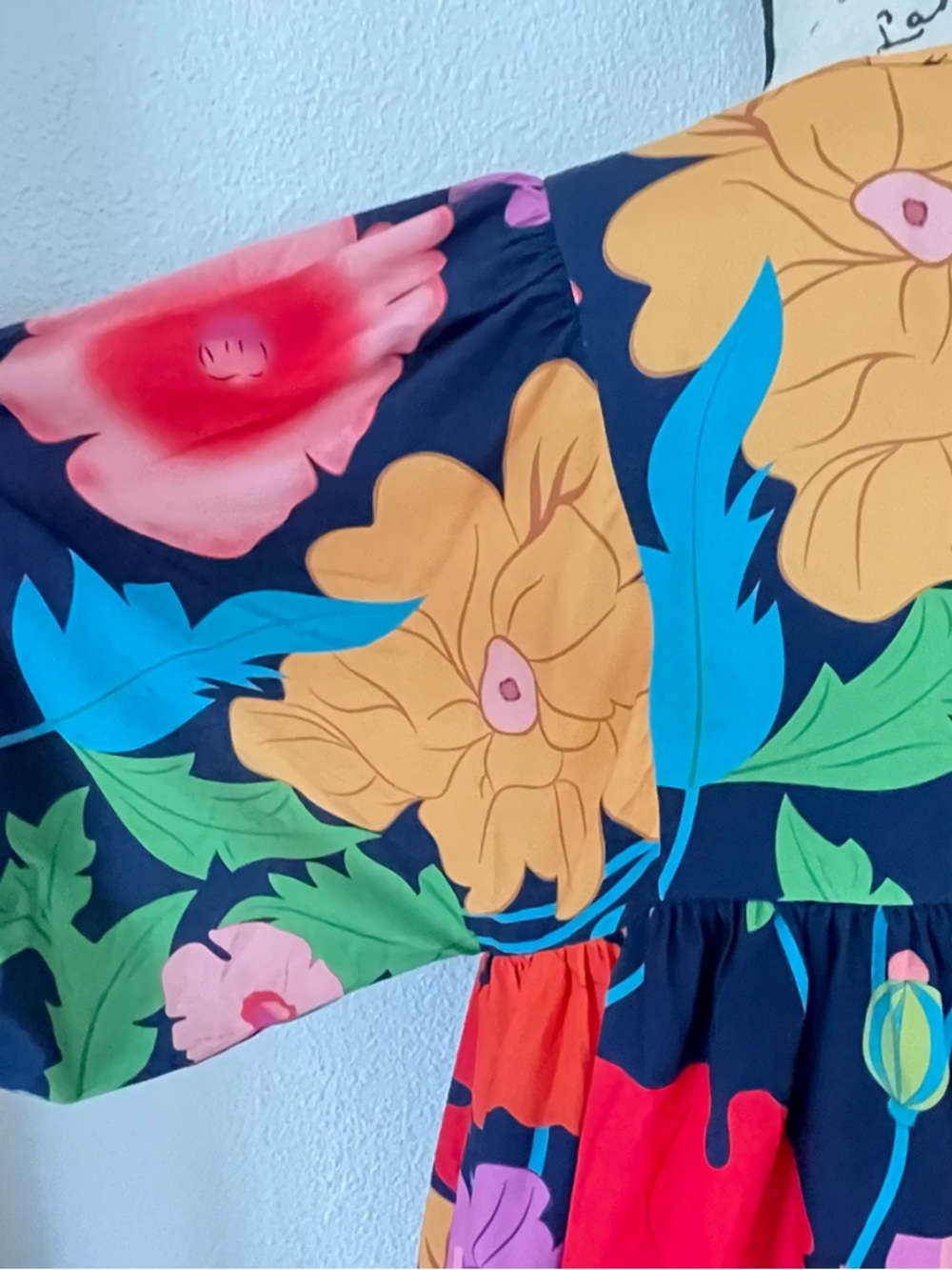 Entro Bold Floral Babydoll Dress - Blue, Pink, Yellow, Orange, Green - Picture 11 of 13